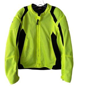 First Gear Mesh Motorcycle Jacket Medium Neon Yellow Armor Elbow Shoulder Back